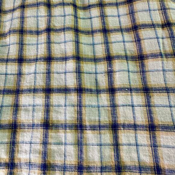 Orvis Men's Large 100% Linen White Blue Yellow Plaid S/S Button Up Shirt Summer - Picture 5 of 7